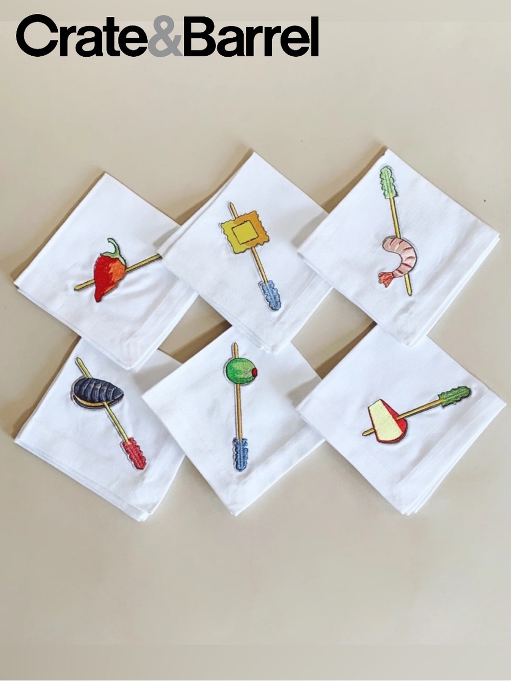 Crate&Barrel Embroidered Tidbit Cocktail Napkins